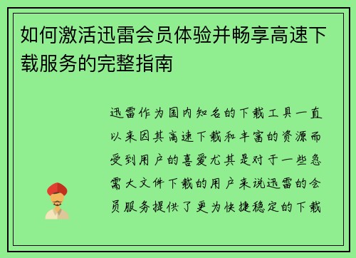如何激活迅雷会员体验并畅享高速下载服务的完整指南